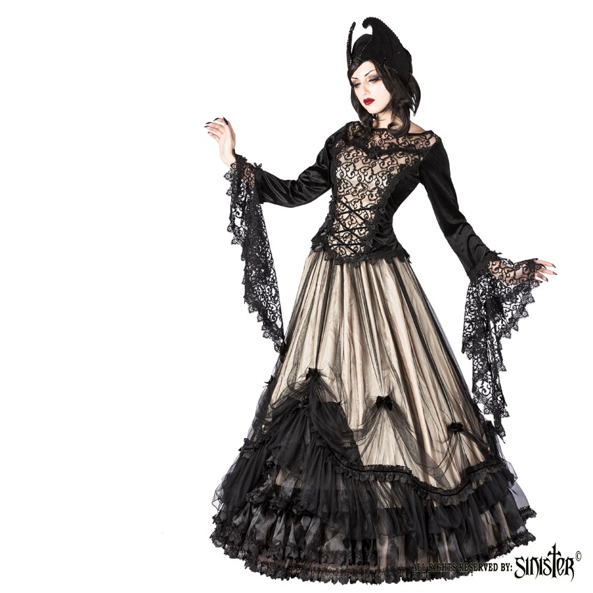 Sinister - 504 Lange rok - Zwart/Ivoorkleurig